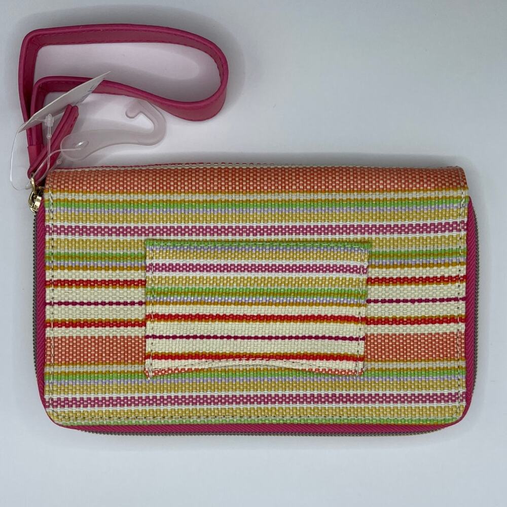 Time & Tru Multi Colored Canvas Wristlet Double Zip Wallet Clutch Cardholder NEW